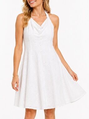 Lilly Pulitzer Eyelet Halter A Line Dress White Embroidered Daisy Size 2